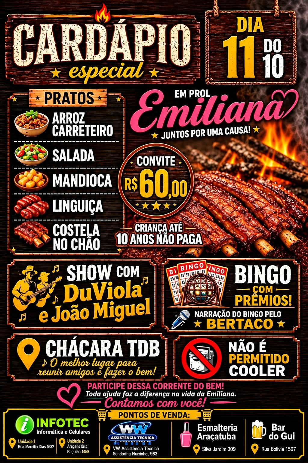 Chácara TDB recebe churrasco beneficente em prol de Emiliana no dia 11 de outubro