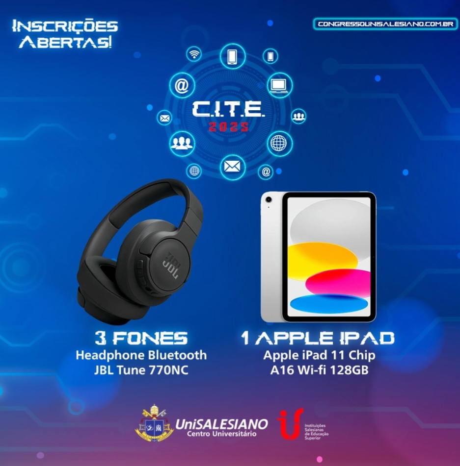 CITE 2025 sorteará iPad e fones de ouvido entre inscritos com certificado confirmado